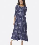 Blue printed viscose kurtas-and-kurtis