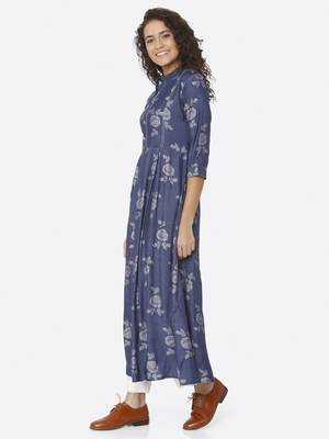 Blue printed viscose kurtas-and-kurtis 3