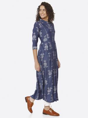 Blue printed viscose kurtas-and-kurtis 4