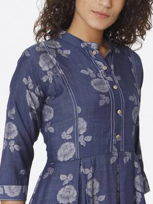 Blue printed viscose kurtas-and-kurtis 5