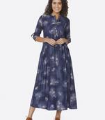 Blue printed viscose kurtas-and-kurtis