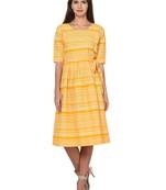 Yellow White Cotton Pleated Dress