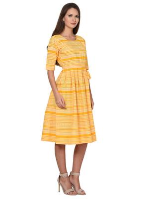 Yellow White Cotton Pleated Dress 2