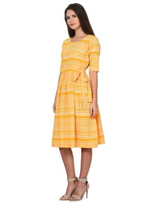 Yellow White Cotton Pleated Dress 3