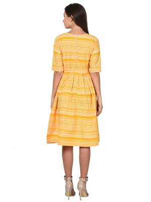 Yellow White Cotton Pleated Dress 4