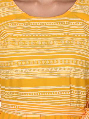 Yellow White Cotton Pleated Dress 5