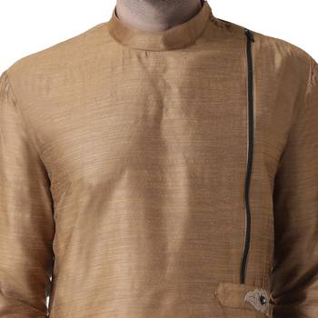 Gold Embroidered Silk Men Kurta 5
