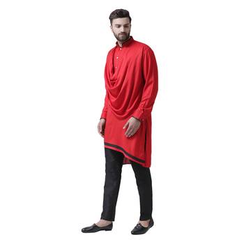 Red Plain Pure Viscose Rayon Men Kurta 2