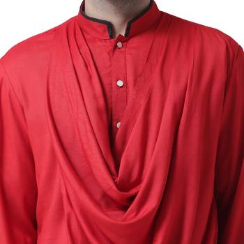 Red Plain Pure Viscose Rayon Men Kurta 5