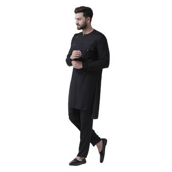 Black Plain Pure Viscose Rayon Men Kurta 2