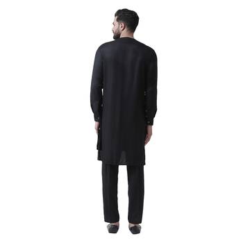 Black Plain Pure Viscose Rayon Men Kurta 3