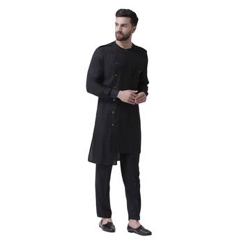 Black Plain Pure Viscose Rayon Men Kurta 4