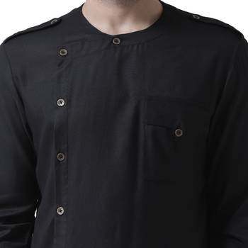 Black Plain Pure Viscose Rayon Men Kurta 5
