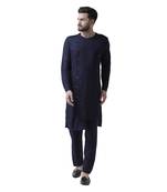 Blue Plain Pure Viscose Rayon Men Kurta