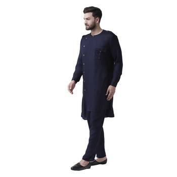 Blue Plain Pure Viscose Rayon Men Kurta 2