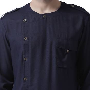 Blue Plain Pure Viscose Rayon Men Kurta 5