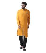 Yellow Plain Pure Viscose Rayon Men Kurta