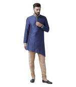 Blue Embroidered Silk Men Kurta