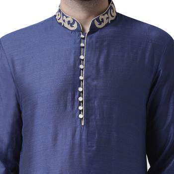 Blue Embroidered Silk Men Kurta 5