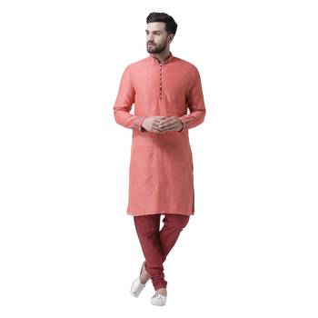 Pink Embroidered Chanderi Silk Men Kurta 1