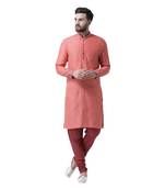 Pink Embroidered Chanderi Silk Men Kurta
