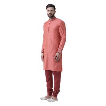 Pink Embroidered Chanderi Silk Men Kurta 2
