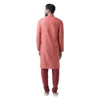 Pink Embroidered Chanderi Silk Men Kurta 3