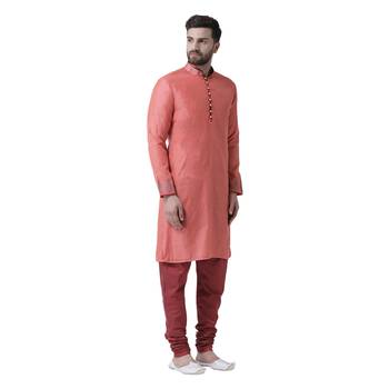 Pink Embroidered Chanderi Silk Men Kurta 4