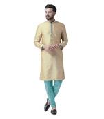 Beige Woven Silk Men Kurta