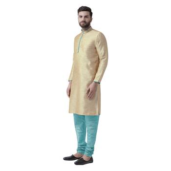 Beige Woven Silk Men Kurta 2