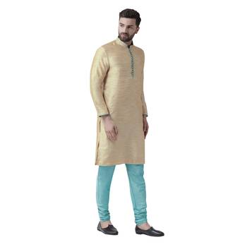 Beige Woven Silk Men Kurta 4