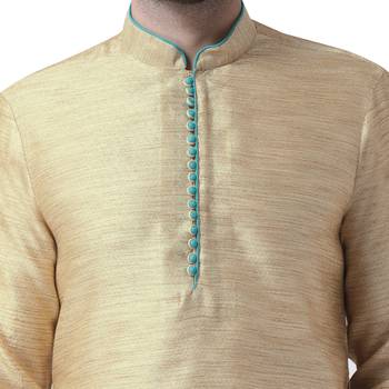 Beige Woven Silk Men Kurta 5
