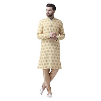 Beige Woven Silk Men Kurta 1
