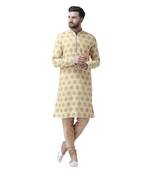 Beige Woven Silk Men Kurta