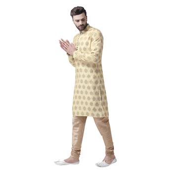 Beige Woven Silk Men Kurta 2