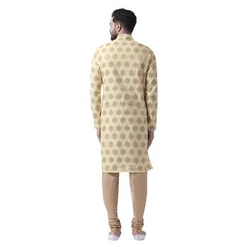Beige Woven Silk Men Kurta 3