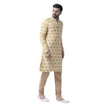 Beige Woven Silk Men Kurta 4