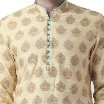 Beige Woven Silk Men Kurta 5