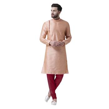 Orange Woven Silk Men Kurta 1