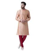 Orange Woven Silk Men Kurta