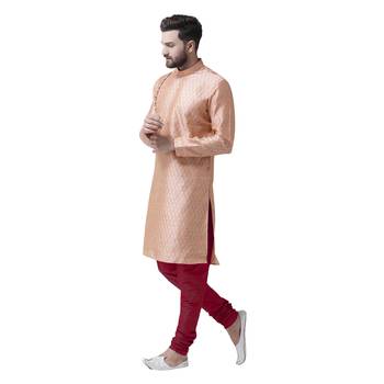 Orange Woven Silk Men Kurta 2