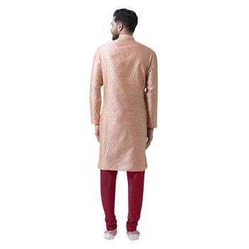 Orange Woven Silk Men Kurta 3