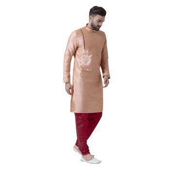 Orange Woven Silk Men Kurta 4