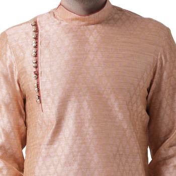 Orange Woven Silk Men Kurta 5