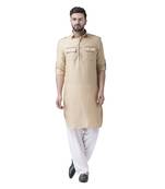 Beige Woven Jute Men Kurta