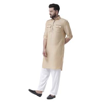 Beige Woven Jute Men Kurta 2