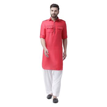 Pink Woven Jute Men Kurta 1