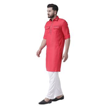 Pink Woven Jute Men Kurta 2