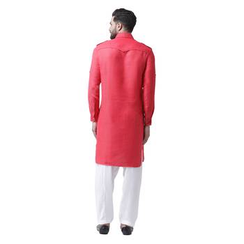 Pink Woven Jute Men Kurta 3