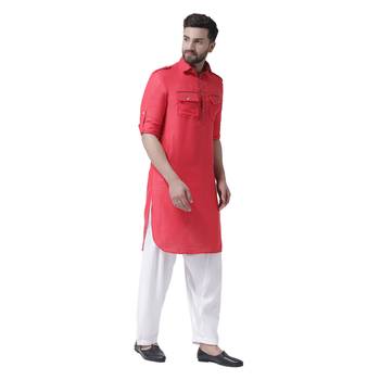 Pink Woven Jute Men Kurta 4